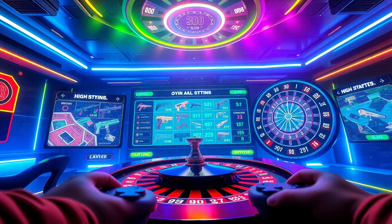 Engaging csgo skin bahis experience on a digital betting platform with neon colors and game elements.