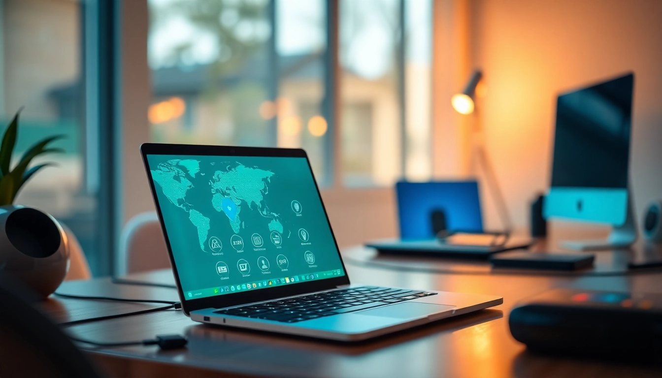 在现代工作区的笔记本电脑上显示的快连 VPN 界面。