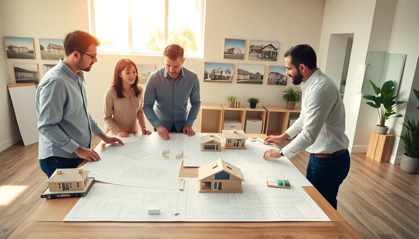 Residential architects for home renovation discussing plans in a bright studio.