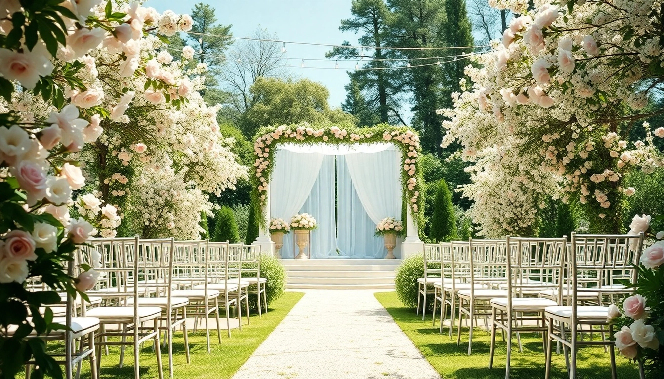Hochzeitslocation mit romantischem Garten und eleganter Dekoration