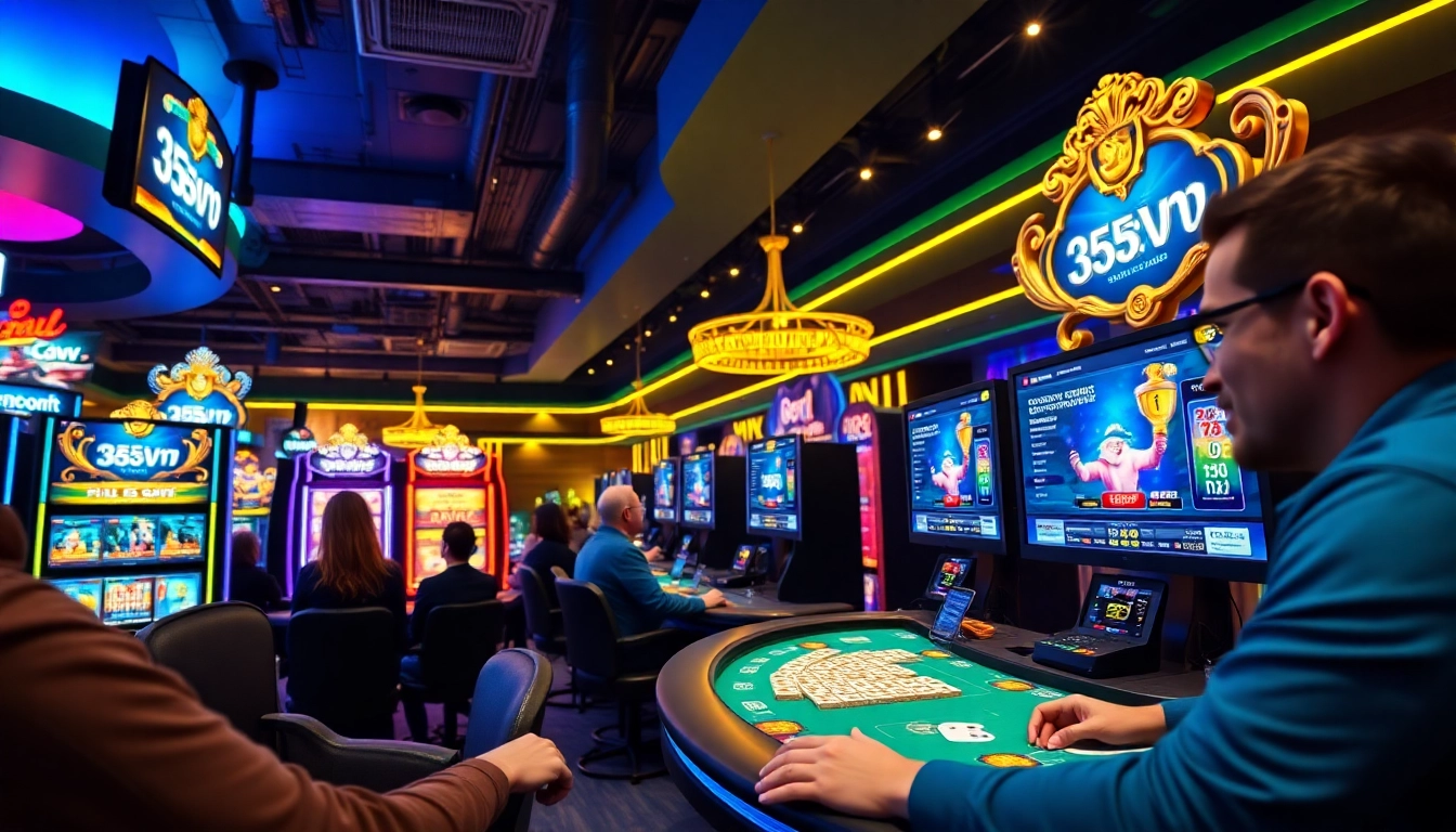 55VV online gaming platform showcasing immersive slots and poker games in an exciting casino atmosphere.