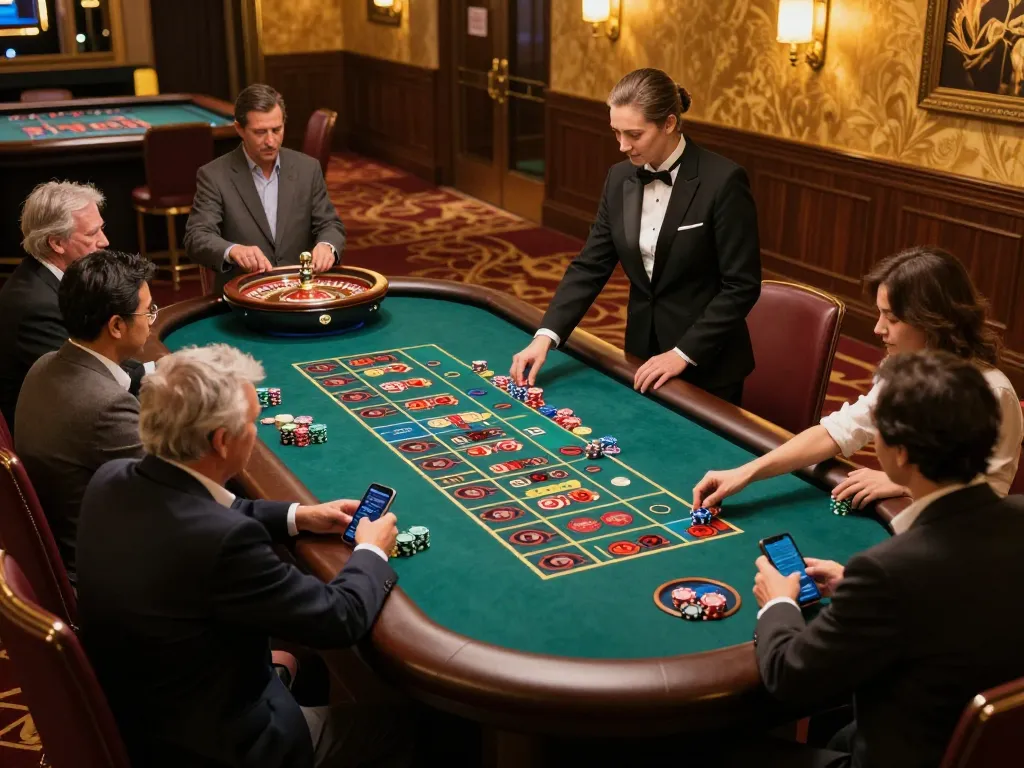 F168 players betting at a roulette table in a luxurious casino setting