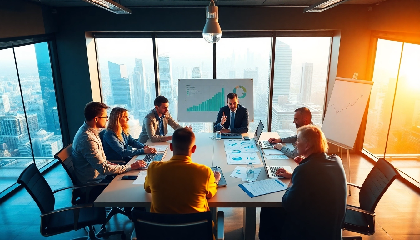 Engaging team discussing competitive intelligence for sales strategy in a modern office setting.