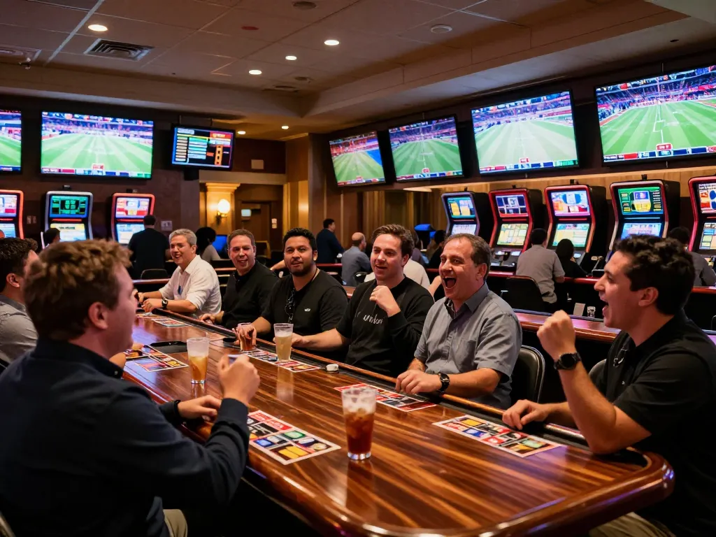 People enthusiastically betting on live sports in an inviting fabet environment.