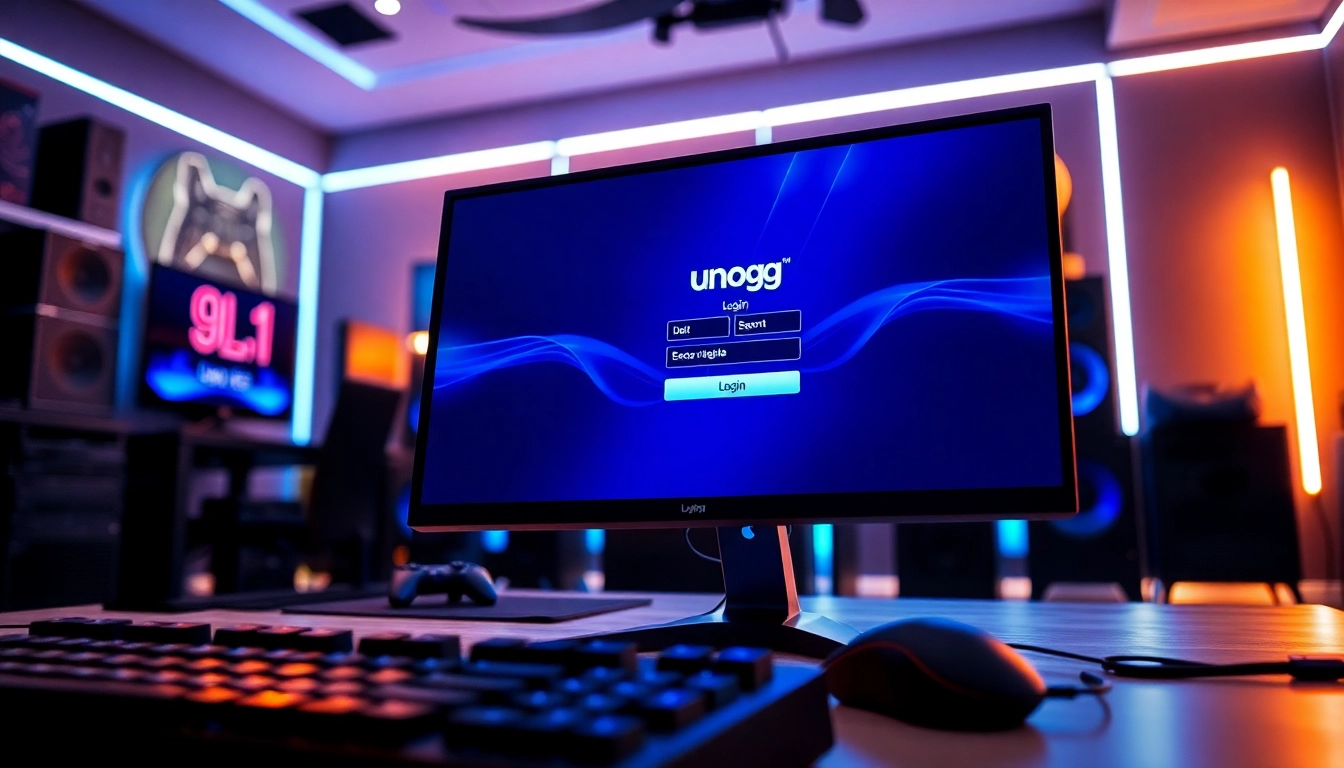 Masukkan unogg slot login pada layar monitor gaming modern di ruangan dengan pencahayaan LED.