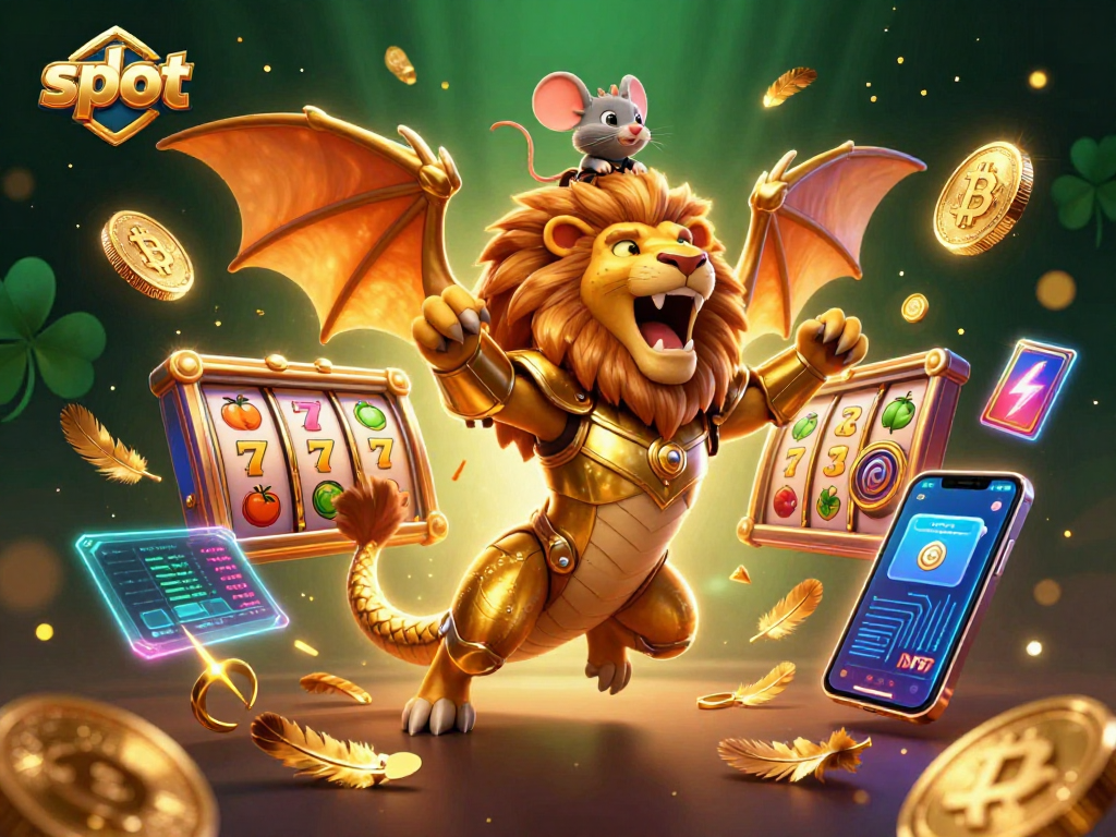 Spin the slot with a winning chimera and mouse jockey, vibrant golden armor and jackpot elements.
