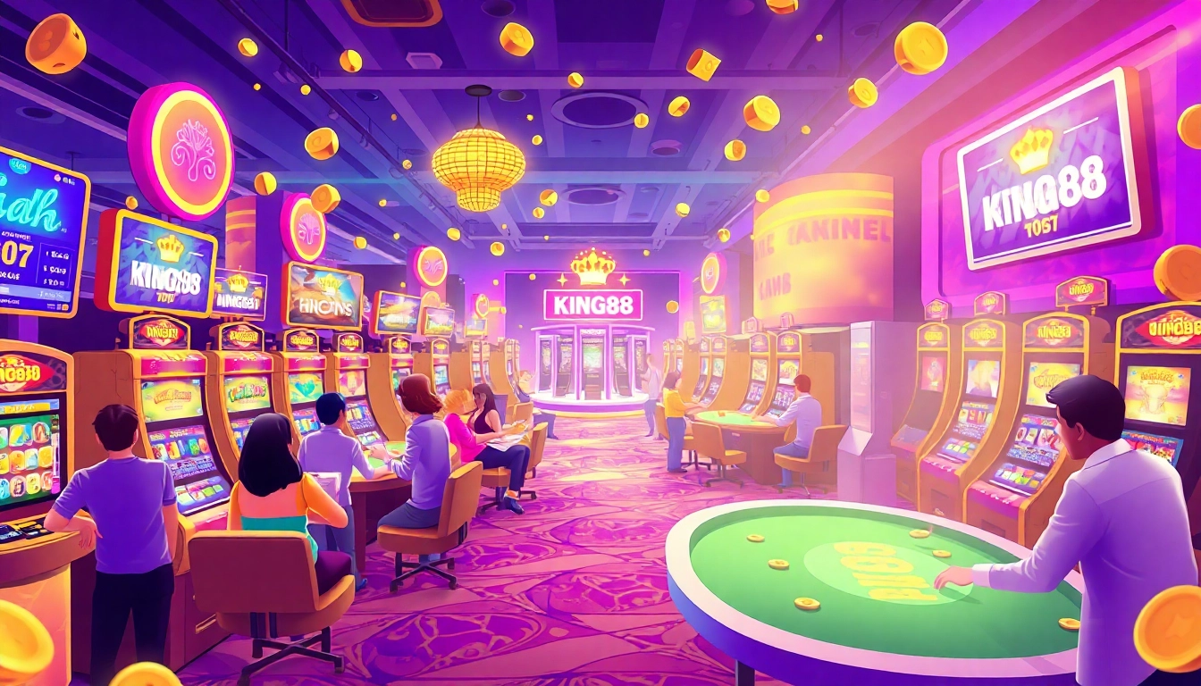 Exciting online casino atmosphere with modern slot machines symbolizing king88's entertainment value.