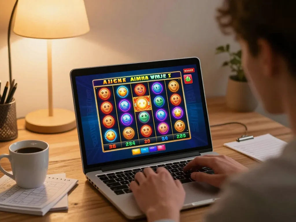 situs slot gacor player celebrating a big win on a colorful online slot game interface