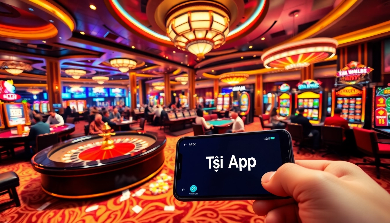 Experience the thrill of gaming with Tải App on a vibrant casino floor filled with excitement.