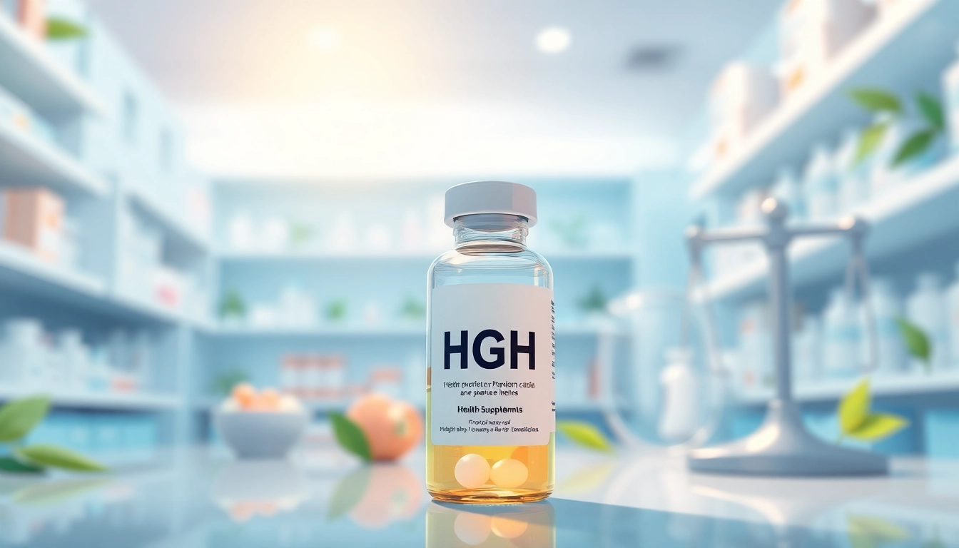 BUY HGH ONLINE with a focus on a premium vial in a professional pharmacy setting.