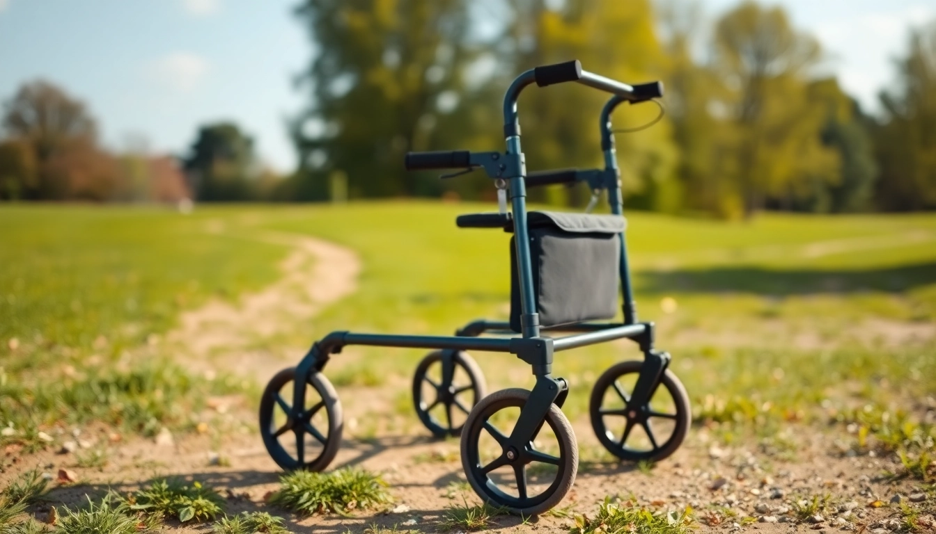 Outdoor rollator testsieger navigating a scenic outdoor trail for optimal mobility.