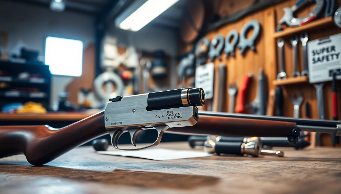 Showcase of a super safety trigger, highlighting its design and craftsmanship in a workshop setting.