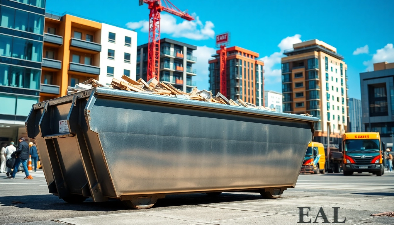 Monster Skips efficiently handling construction debris in an urban environment