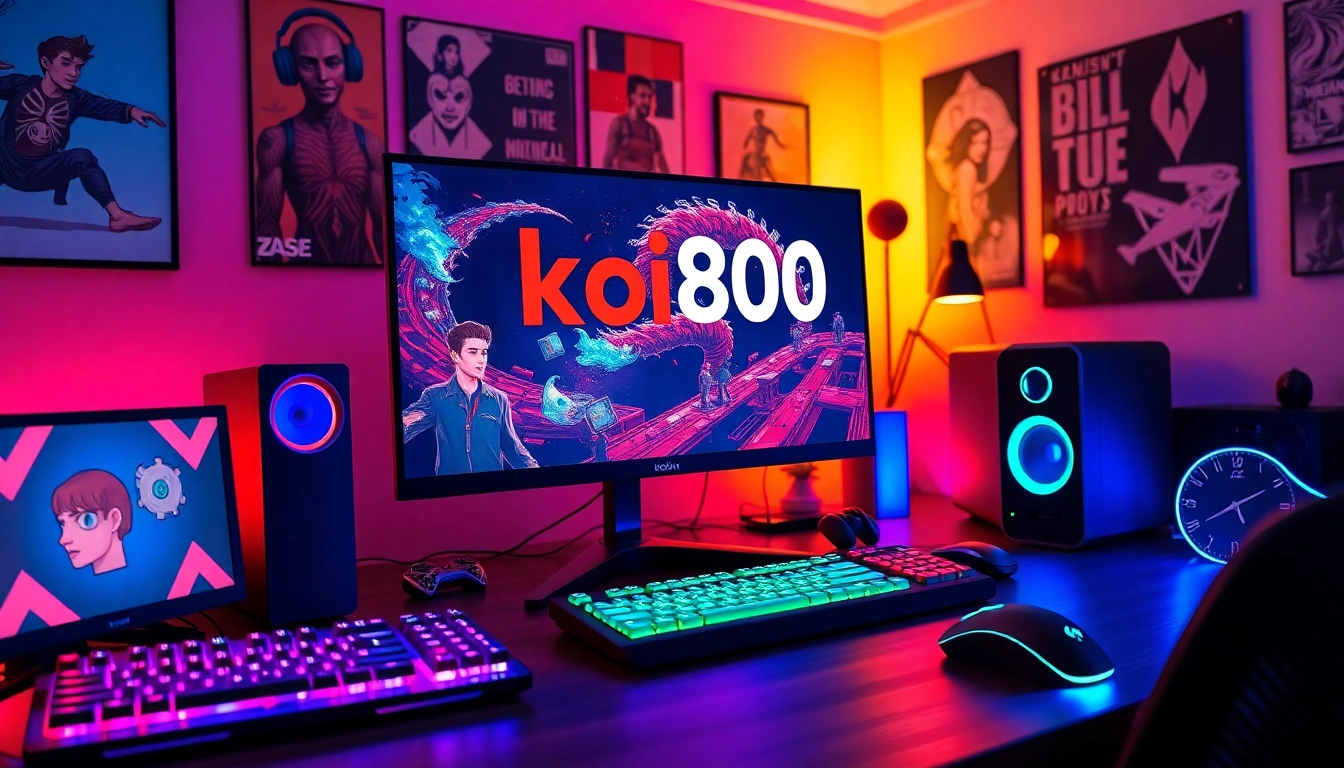 Menampilkan permainan koi800 game yang menarik dengan aksesori gaming modern dan suasana ceria.