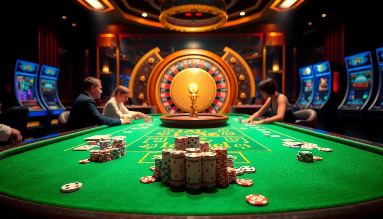 Experience the thrill of Dominoqiu in a luxurious casino setting with vibrant tables and engaging players.