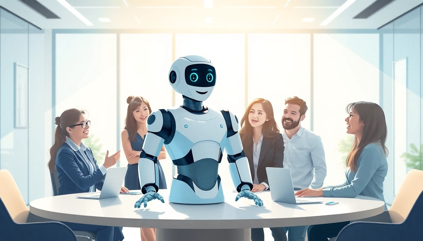 Engage with an enterprise ai assistant in a dynamic office setting, showcasing innovation and collaboration.