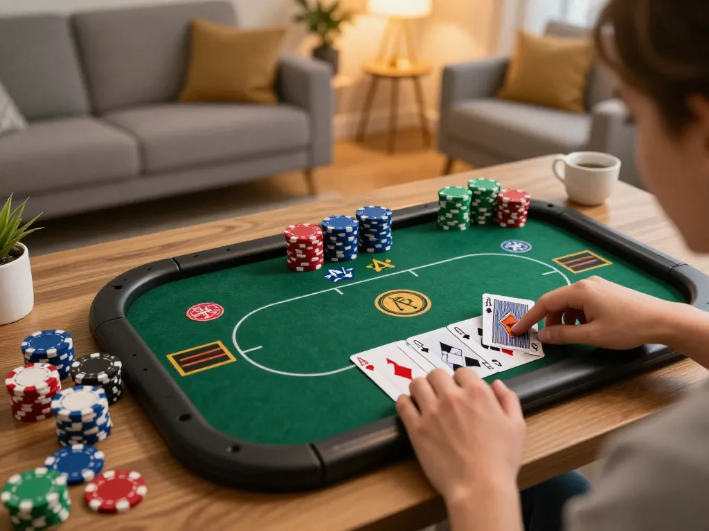 SIN88 online poker game in a cozy home setting, showcasing vibrant gameplay and strategic moments.