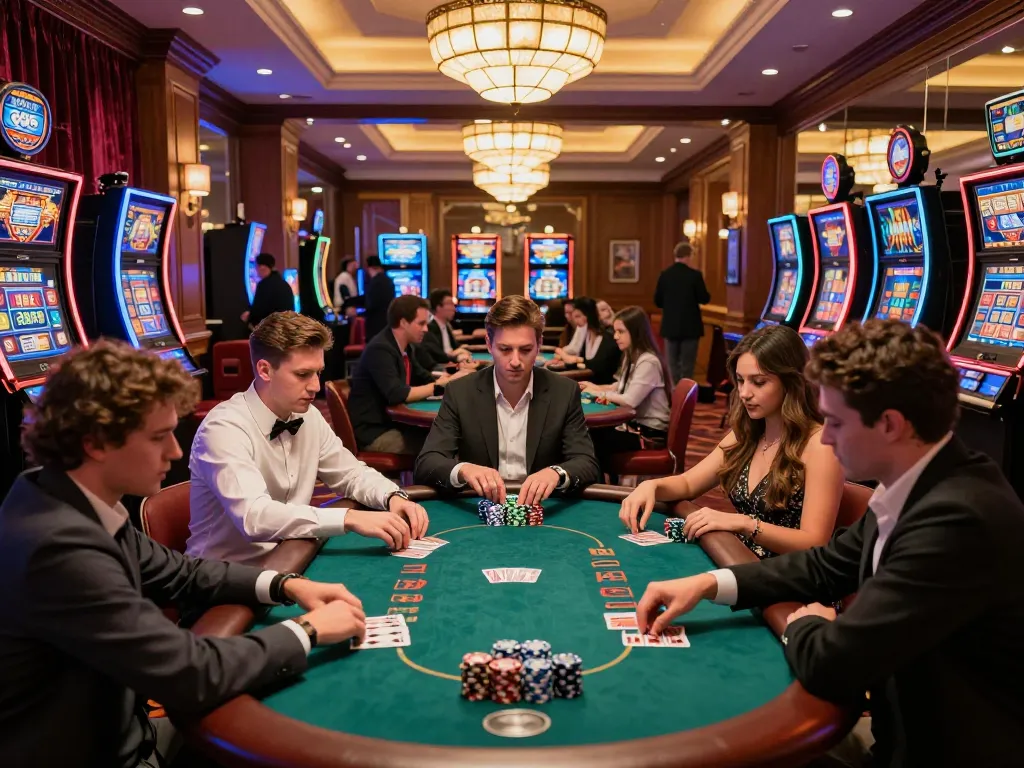 Players enjoying a vibrant casino atmosphere at lu88.jpn.com with engaging poker gameplay and lively surroundings.