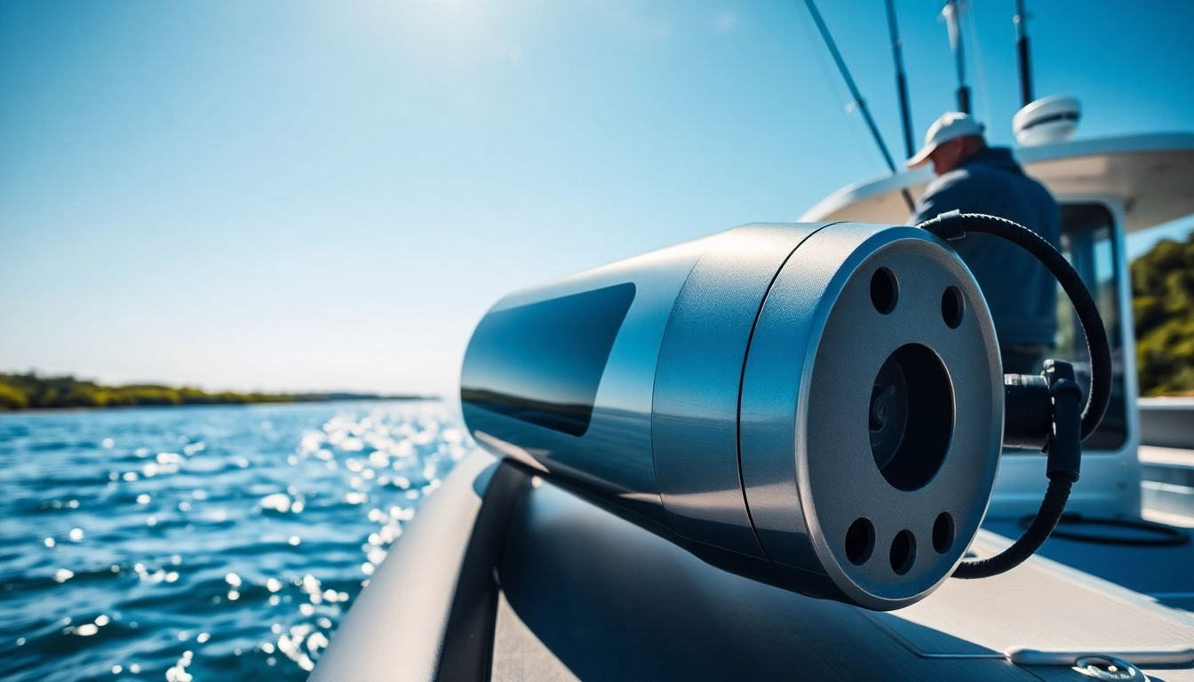 Electric stunner showcased on a fishing boat, demonstrating modern design and usability.