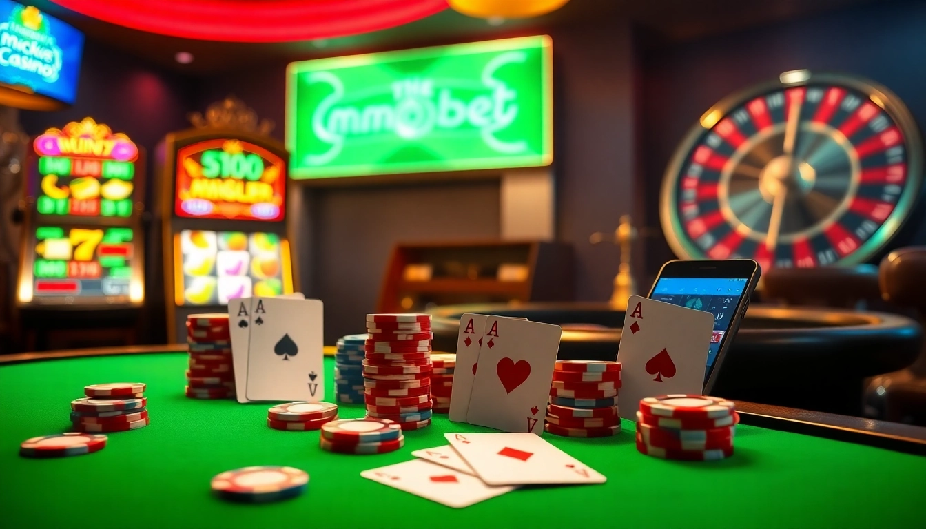 Play and win at mmoobet's luxurious casino table with vibrant poker chips and cards.