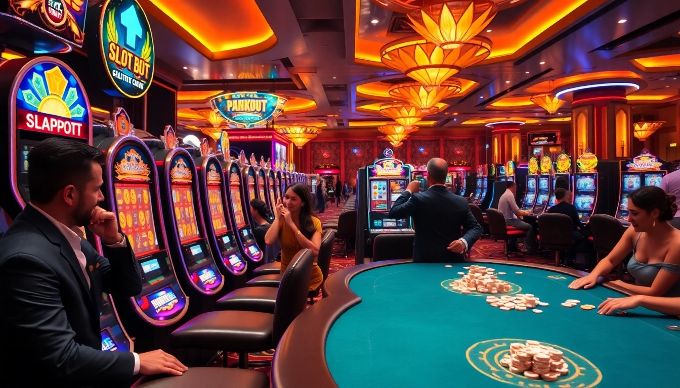 Players celebrating big wins on slot88 machines in a vibrant casino atmosphere.