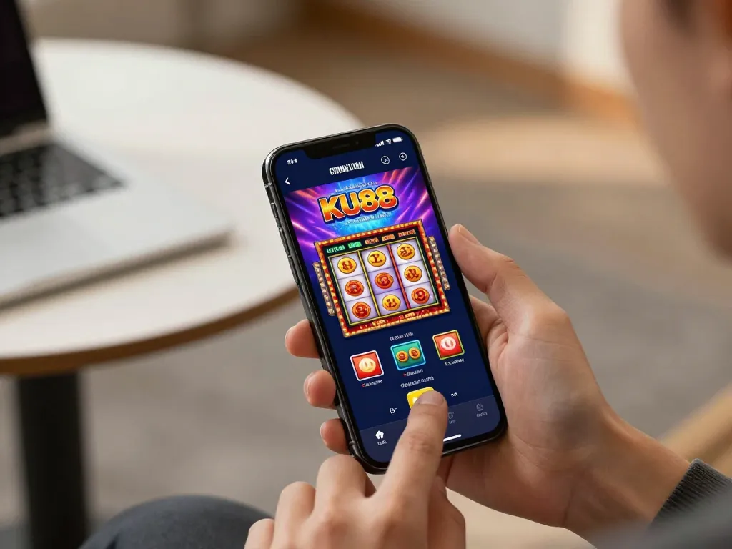 TẢI KU88 app on smartphone for engaging online casino gaming with modern design and vibrant visuals.