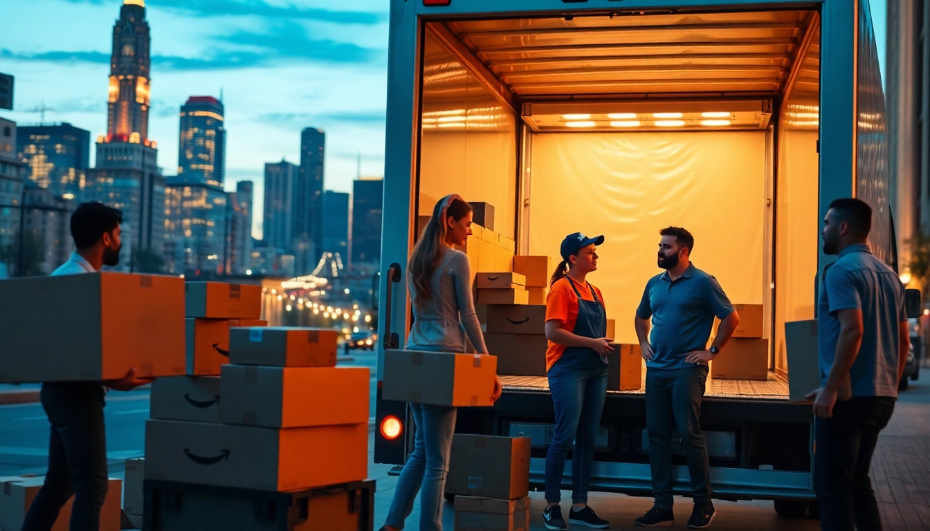 Engaging movers providing Moving Services Near Me in an urban setting.