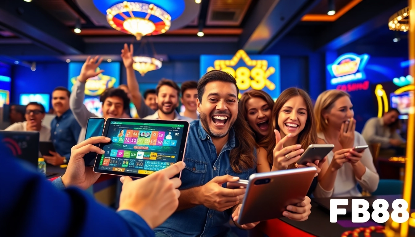 Exciting gaming atmosphere at https://fb888.us/ showcasing players enjoying online casino games.