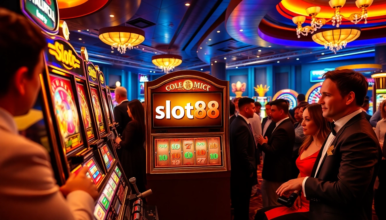 Pemain menikmati sensasi slot88 di mesin slot kasino mewah.