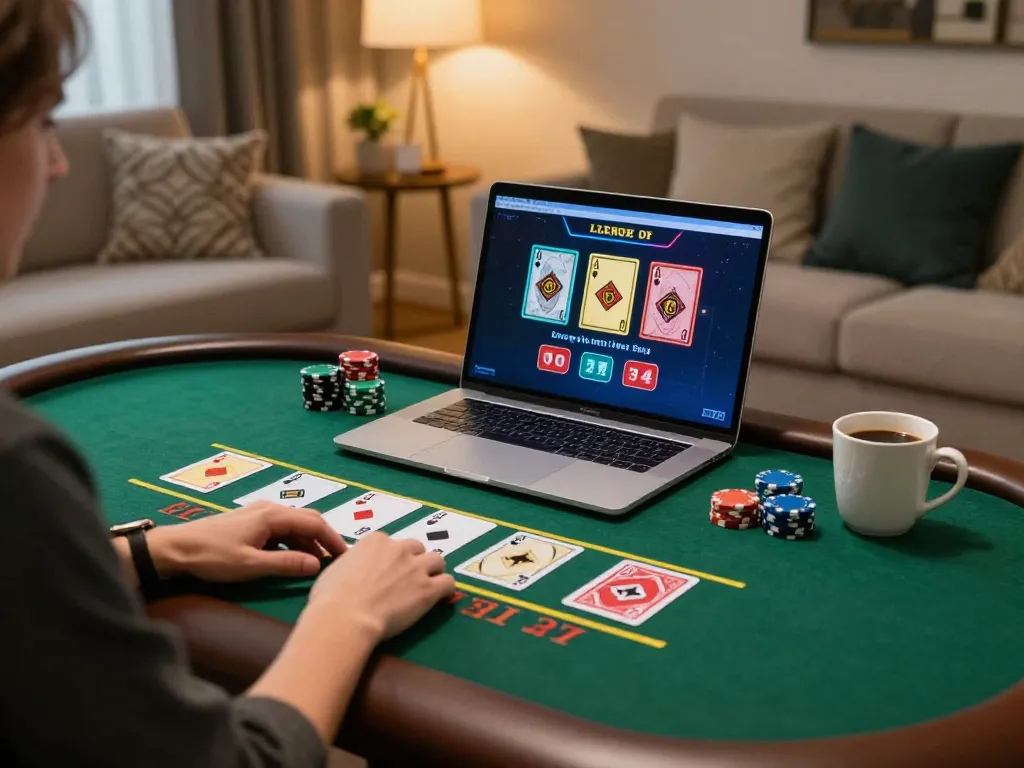 Engaging in live dealer blackjack at UG88 in a cozy home setting with stylish decor.