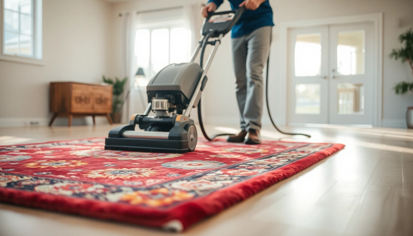Expert carpet cleaning Roseville CA with technician utilizing advanced equipment in a bright room.