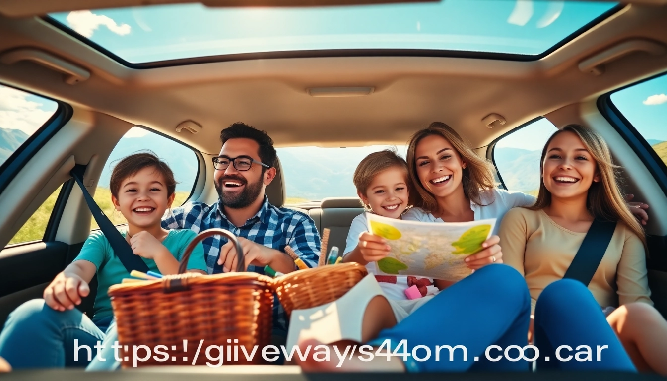 Family bonding during a road trip featured on https://giveaways4mom.com, showcasing joy and adventure.