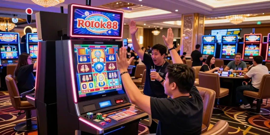 Exciting rokok88 slot login experience in a vibrant casino setting.