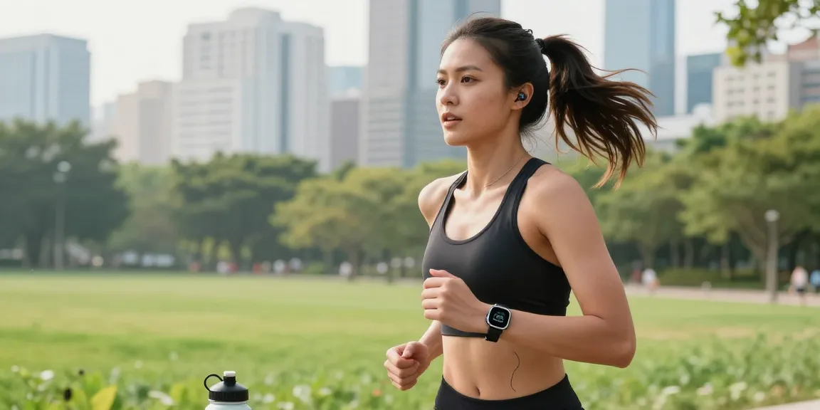 Fitbit Luxe smartwatch dalam aktivitas lari, melacak kesehatan secara efektif di tengah perkotaan.