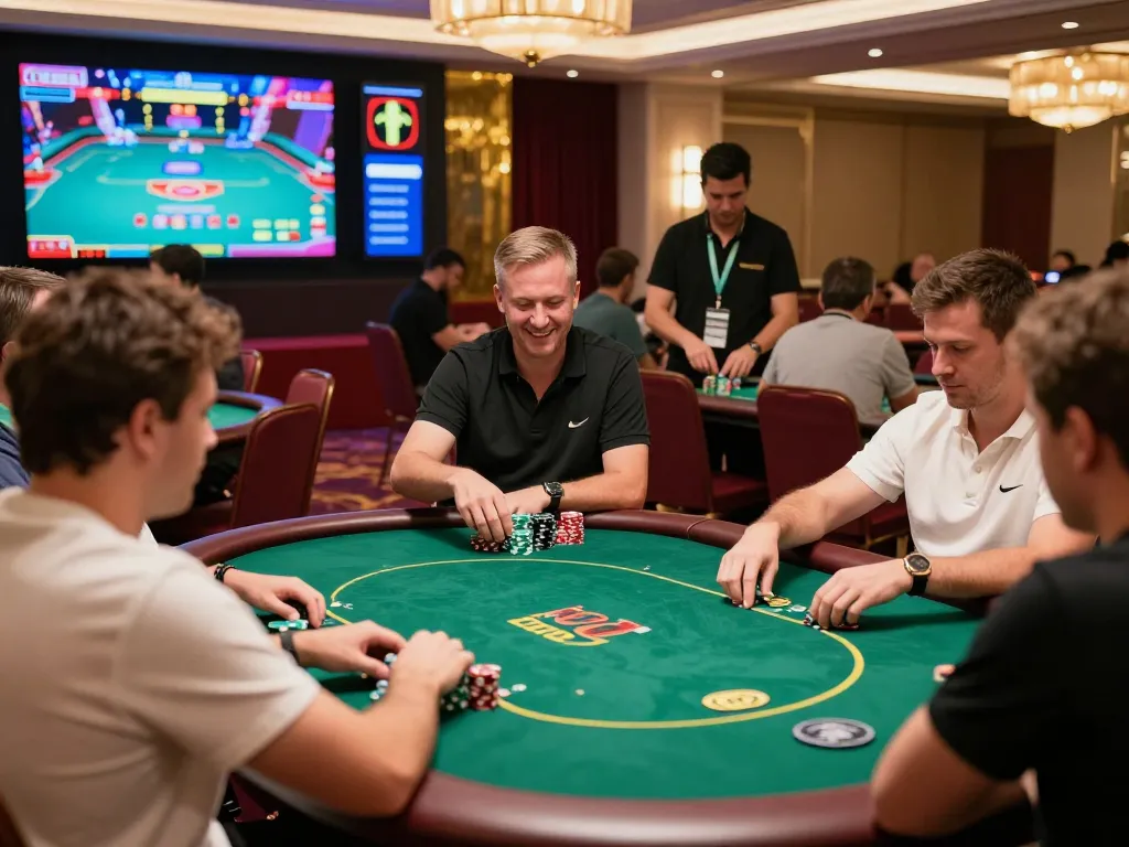Exciting gaming atmosphere at casino hubet88 with players engaging in poker.