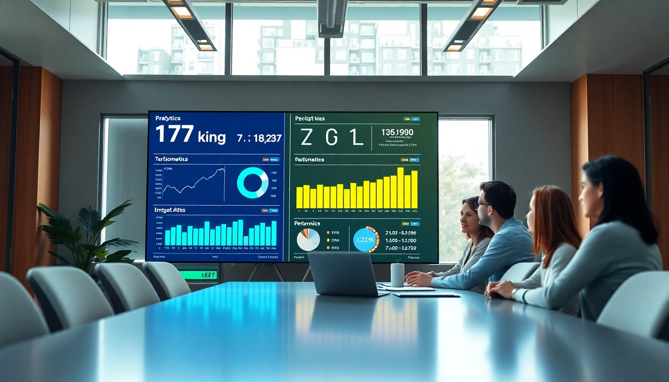 Team analyzing performance metrics of 79king in a bright, modern office.
