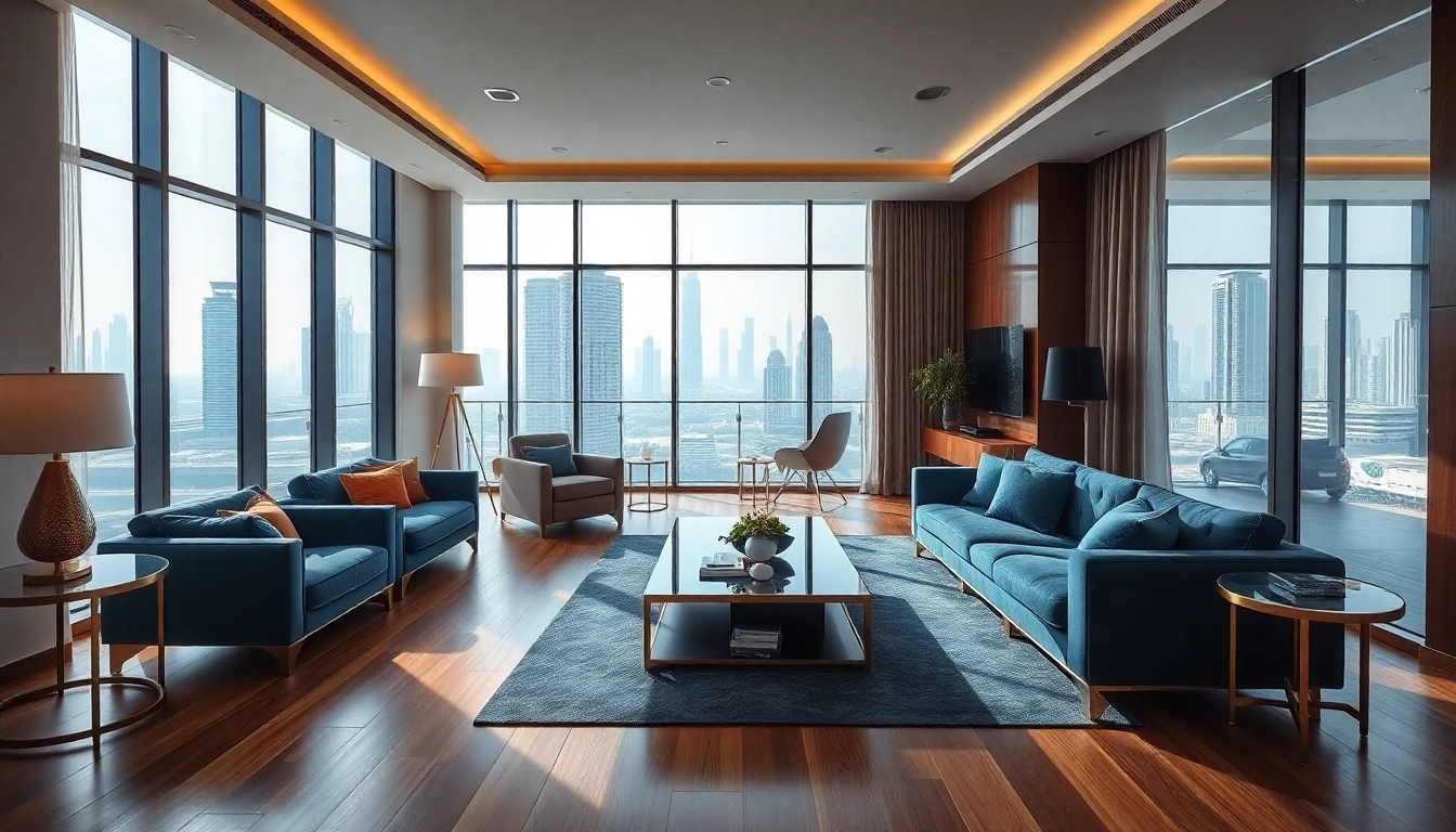 Interior design dubai living room showcasing modern elegance with natural light.