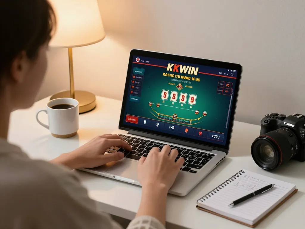 Engaging in KKWIN online blackjack game at home for a strategic gambling experience.