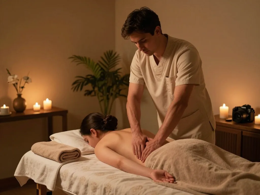 A serene 포항스웨디시 massage room with a therapist providing a relaxing treatment.