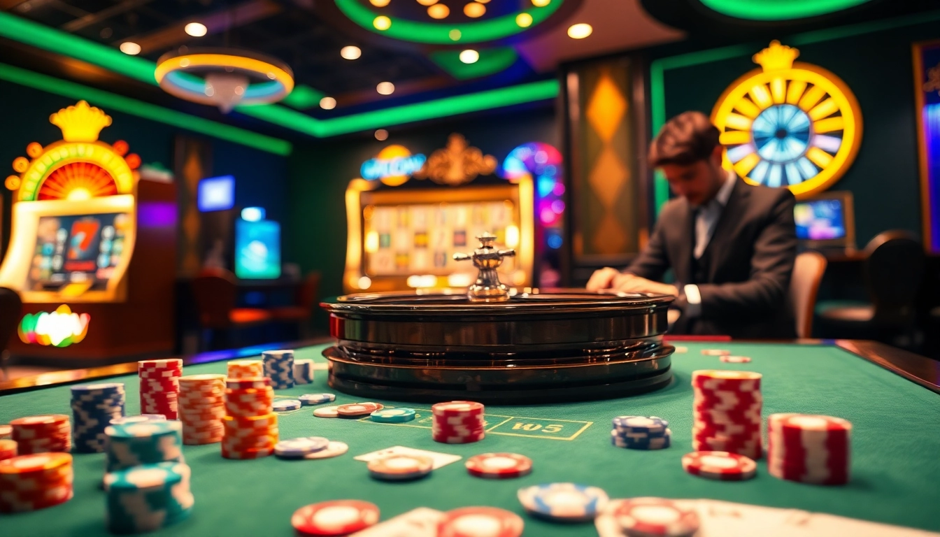 Experience luxurious gaming at https://rr88sn.com/, featuring an exciting table with colorful chips and cards.