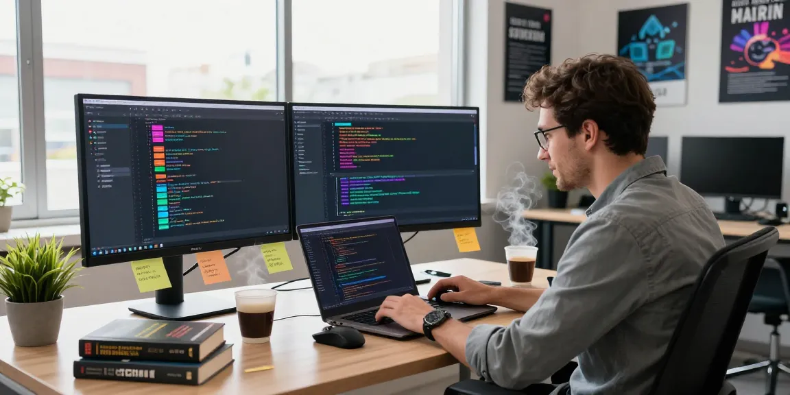 Developer coding in vibrant workspace highlighting 纸飞机中文版官网 features and tech tools.