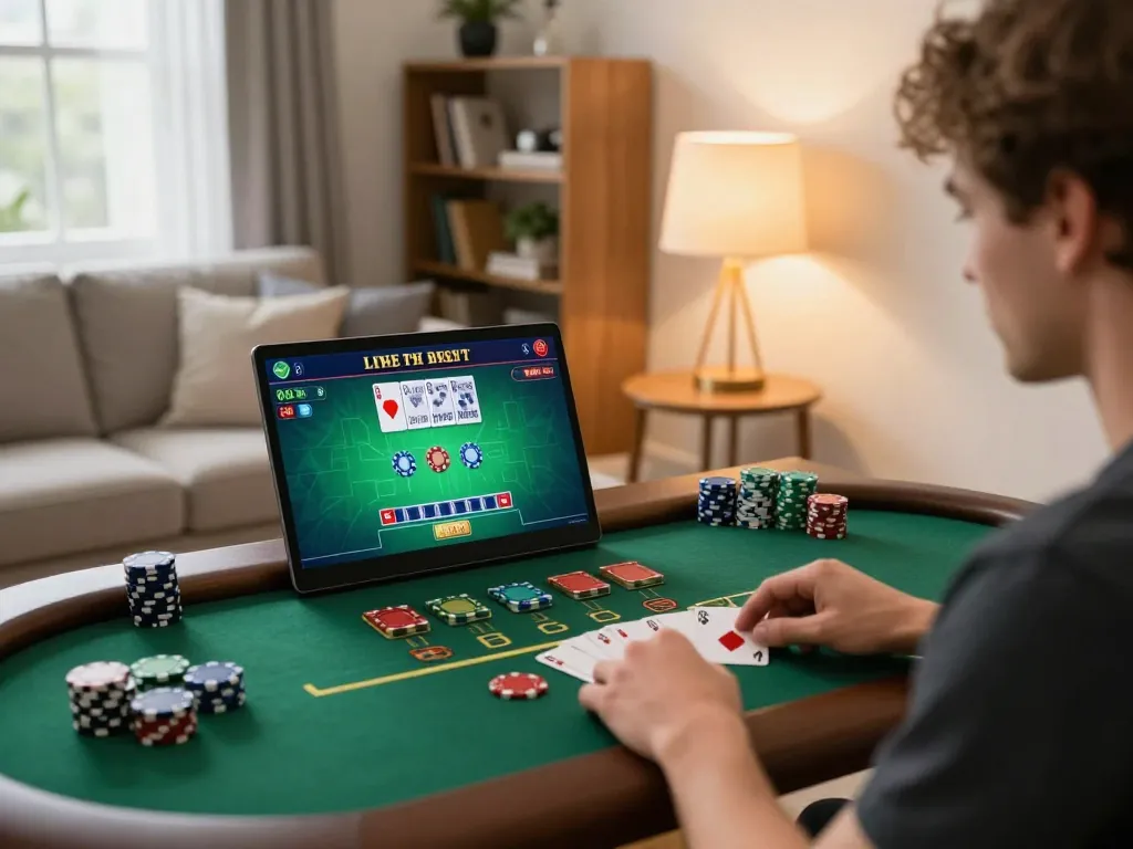 Engage in live dealer blackjack at home with J188 in a vibrant online gaming setup.