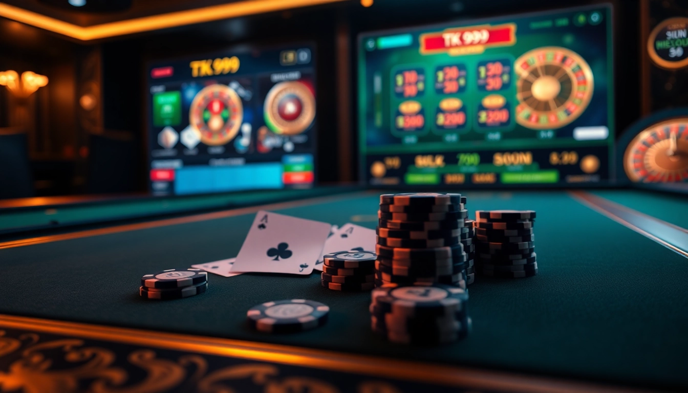 Experience the excitement of TK 999 with engaging slot machines and live dealer games in a luxurious casino setting.
