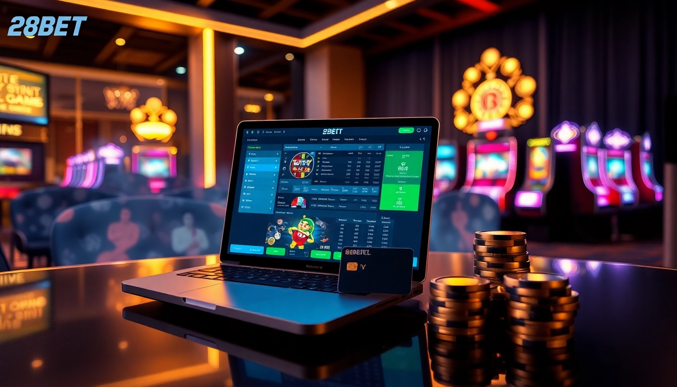 28BET online betting interface with gaming elements in a modern setting