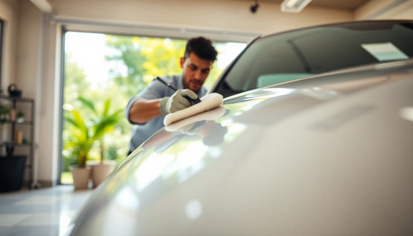 Experience exceptional service with car detailing near me, showcasing meticulous polishing in a welcoming garage.