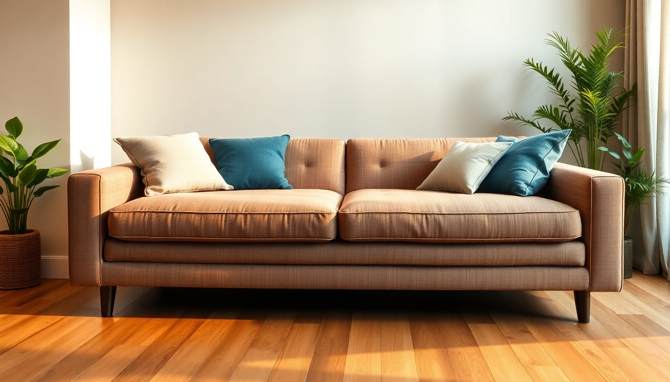 Cozy sofa bed in a modern living room with elegant decor and warm lighting