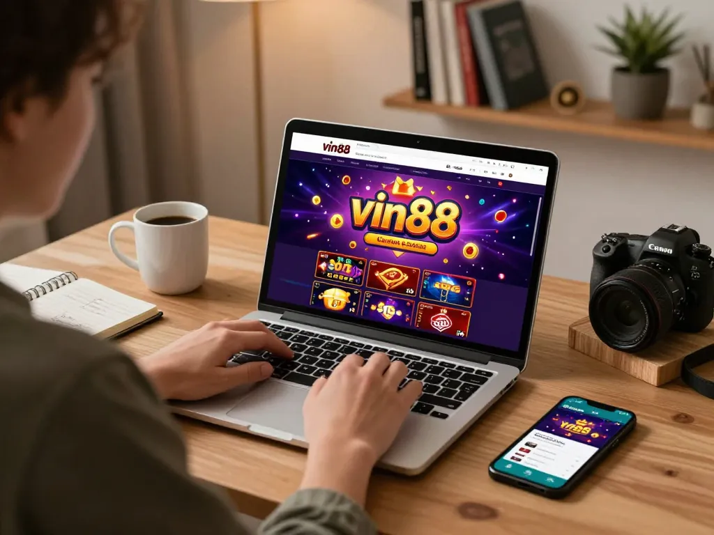 Player engaging with vin88 vin88 online casino games at home, showcasing strategy and excitement.