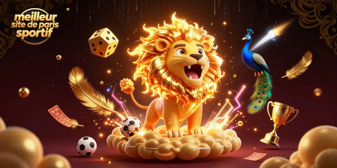 Profitez du meilleur site de paris sportif avec un lion flamboyant et des éléments de jeu vibrants.