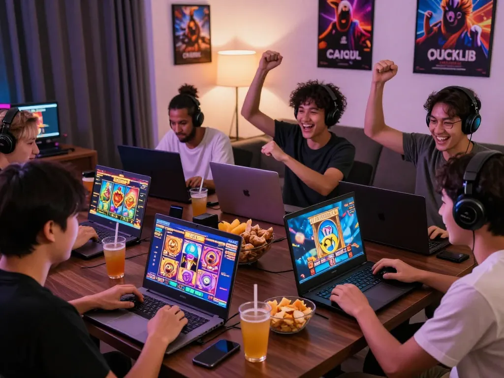 Players celebrating victories while enjoying slot gacor games in a cozy gaming environment.