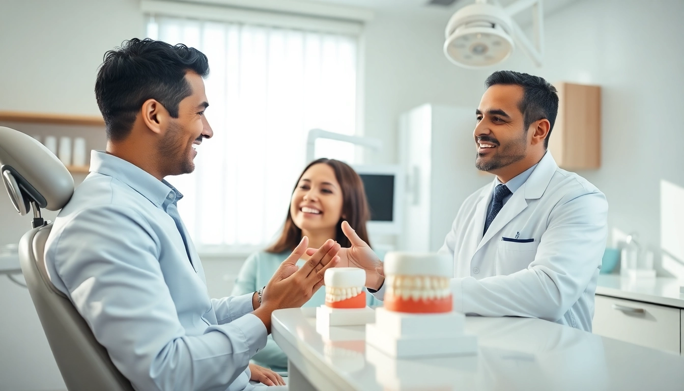 Dr. Shahram Valiani DDS discussing dental health with a patient in a modern clinic setting.